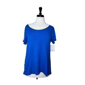 LuLaRoe Classic T Small Royal Blue Yellow Stripe Stretch Tee Tunic NWT Womens